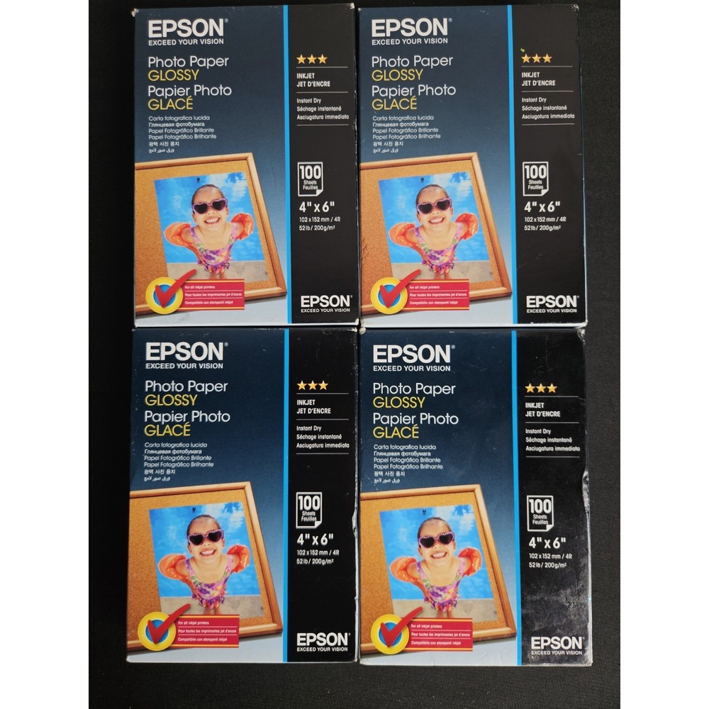 Epson Glossy Photo Paper 4x6 400 Sheets 4 Packs Inkjet Instant Dry S042038